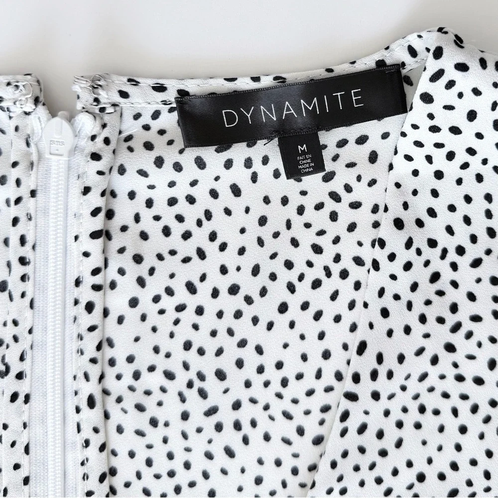 Dynamite Polka Dot Romper Belted Ruffle Mini Dress Style White Black Size M - Picture 4 of 12